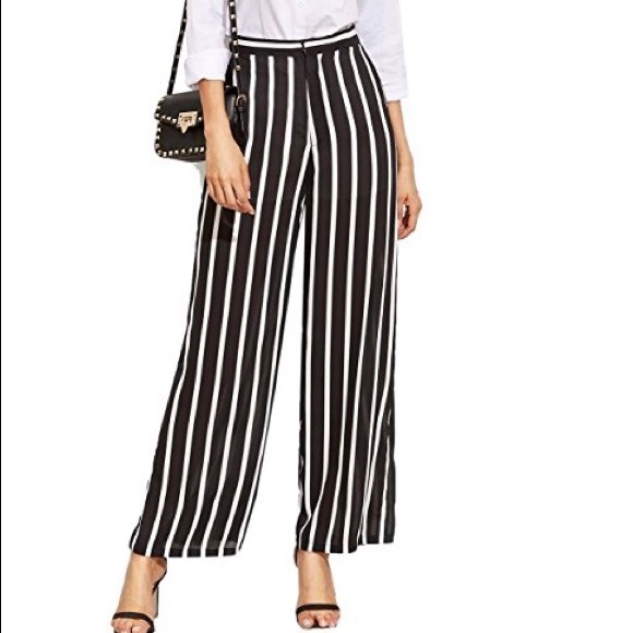 Pants - High waisted stripped wide leg Palazzo pants